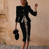 Single Breasted Midi Skirt Office Two Piece Set