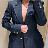 Denim Jacket High Waist Jeans Office Two Piece Set