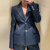 Denim Jacket High Waist Jeans Office Two Piece Set