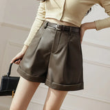 New Autumn Winter High Waist Black Leather Female Boots Women 2025 Shorts