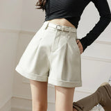 New Autumn Winter High Waist Black Leather Female Boots Women 2025 Shorts