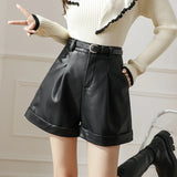 New Autumn Winter High Waist Black Leather Female Boots Women 2025 Shorts