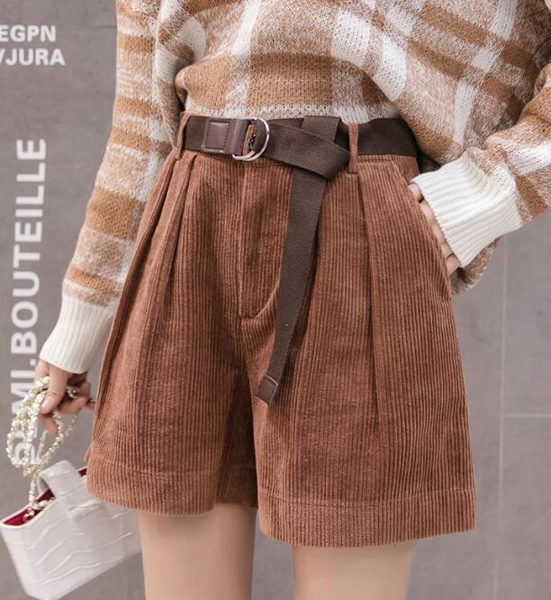 Casual Streetwear Shorts Winter High Waist Corduroy Ladies Shorts