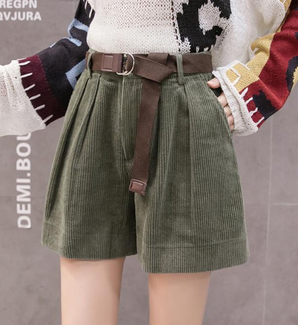 Casual Streetwear Shorts Winter High Waist Corduroy Ladies Shorts