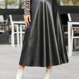 Elegant PU Leather High-Waist Party Skirt Bottom
