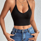 Halter Neck Crop Top-Backless & Criss Cross Detail-Perfect for Summer Crop Top