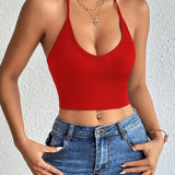 Halter Neck Crop Top-Backless & Criss Cross Detail-Perfect for Summer Crop Top