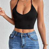 Halter Neck Crop Top-Backless & Criss Cross Detail-Perfect for Summer Crop Top
