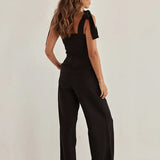 Black Cotton Slim Sleeveless Office Two Piece Set