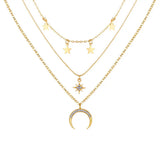 Clavicle Punk Golden Multilayer Moon Star Boho Crystal Women's Necklake