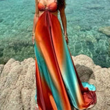 Unique Colorful Gradient Suspender Maxi Dress