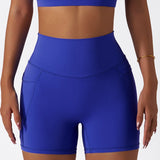 Skin Friendly Summer High Waist Hip Lift Pants Pocket Breathable Running Cycling Sports Short