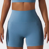 Skin Friendly Summer High Waist Hip Lift Pants Pocket Breathable Running Cycling Sports Short