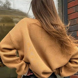 Contrast Letter Print Loose Knitted Women Casual O Neck Long Sleeve Sweater