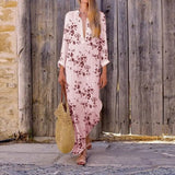 Spring Casual V-Neck Slit Maxi Tunic Boho Dress