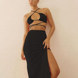 Bandage Cut Out Sexy Halter Neck Top and Skirts Set
