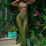 Bandage Crop Top and Flare Pants 2 Piece Sets