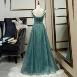 Long Straps Spaghetti Tulle Evening Gown Prom Dresses