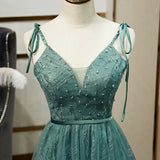 Long Straps Spaghetti Tulle Evening Gown Prom Dresses