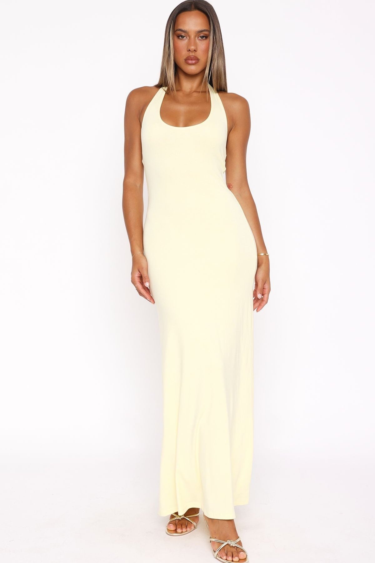 Took A Chance Halter Maxi Dress Lemon