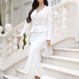 Elegant Knitted Matching Long Office Two Piece Set