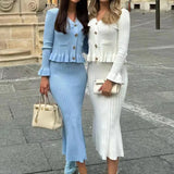 Elegant Knitted Matching Long Office Two Piece Set