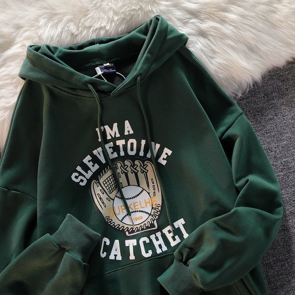 Retro Street Trend Baseball Gloves Printed Hoodie