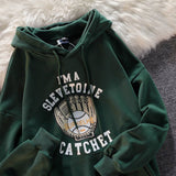 Retro Street Trend Baseball Gloves Printed Hoodie