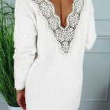 Deep V Back Long Sleeve Women Dress Bodycon Dress Sexy Dress Women Party Night Club Wear Lace Patchwork