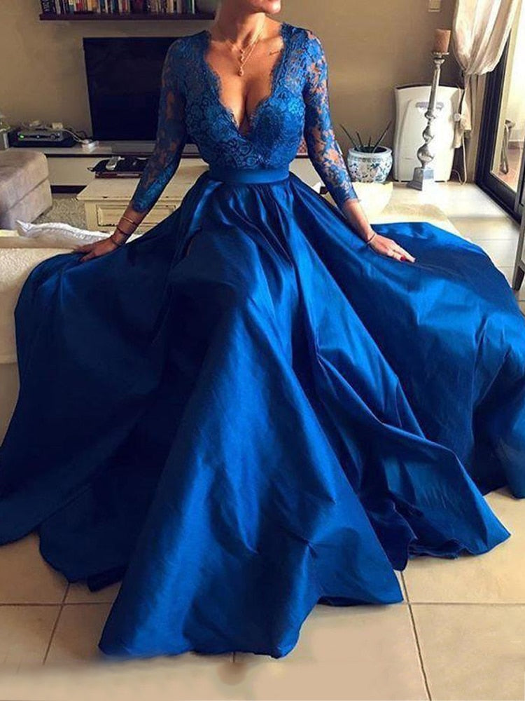 Deep V-Neck Woman Evening Dress