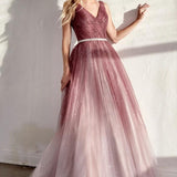 Deep V-neck Shiny Tulle Cocktail Dresses
