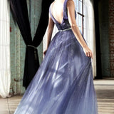 Deep V-neck Shiny Tulle Cocktail Dresses
