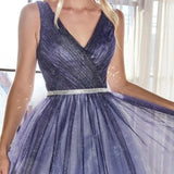 Deep V-neck Shiny Tulle Cocktail Dresses