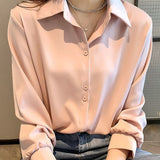 Women Chiffon Blouse Summer Thin Satin Silk Button Up Blouse Office Shirt