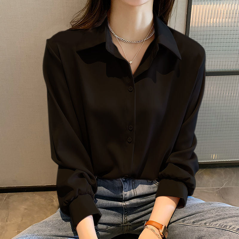 Women Chiffon Blouse Summer Thin Satin Silk Button Up Blouse Office Shirt