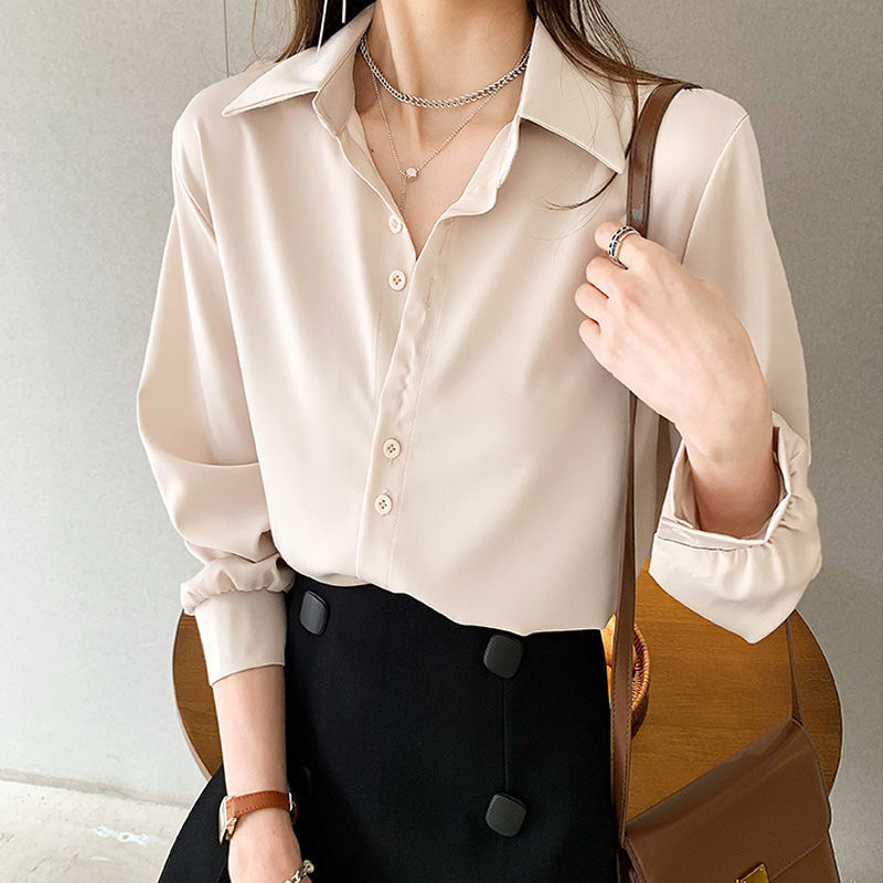Women Chiffon Blouse Summer Thin Satin Silk Button Up Blouse Office Shirt