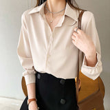 Women Chiffon Blouse Summer Thin Satin Silk Button Up Blouse Office Shirt