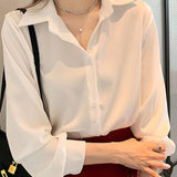 Women Chiffon Blouse Summer Thin Satin Silk Button Up Blouse Office Shirt