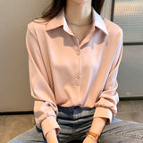 Women Chiffon Blouse Summer Thin Satin Silk Button Up Blouse Office Shirt