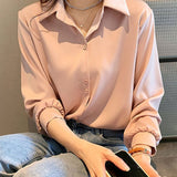 Women Chiffon Blouse Summer Thin Satin Silk Button Up Blouse Office Shirt