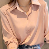 Women Chiffon Blouse Summer Thin Satin Silk Button Up Blouse Office Shirt
