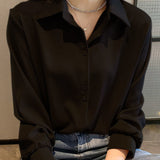 Women Chiffon Blouse Summer Thin Satin Silk Button Up Blouse Office Shirt