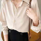 Women Chiffon Blouse Summer Thin Satin Silk Button Up Blouse Office Shirt