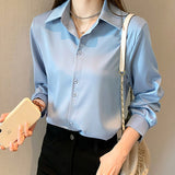 Women Chiffon Blouse Summer Thin Satin Silk Button Up Blouse Office Shirt