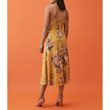 Vintage Midi Dress Side High Slit Sexy Spaghetti Strap Dress