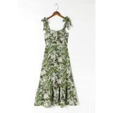 Elegant Ruffle Hem Beach Summer Dress Sweetheart Neck Tie Strap Midi Dress