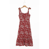 Elegant Ruffle Hem Beach Summer Dress Sweetheart Neck Tie Strap Midi Dress