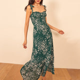 Elegant Ruffle Hem Beach Summer Dress Sweetheart Neck Tie Strap Midi Dress