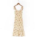 Elegant Ruffle Hem Beach Summer Dress Sweetheart Neck Tie Strap Midi Dress