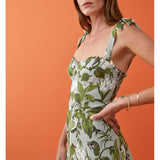 Elegant Ruffle Hem Beach Summer Dress Sweetheart Neck Tie Strap Midi Dress